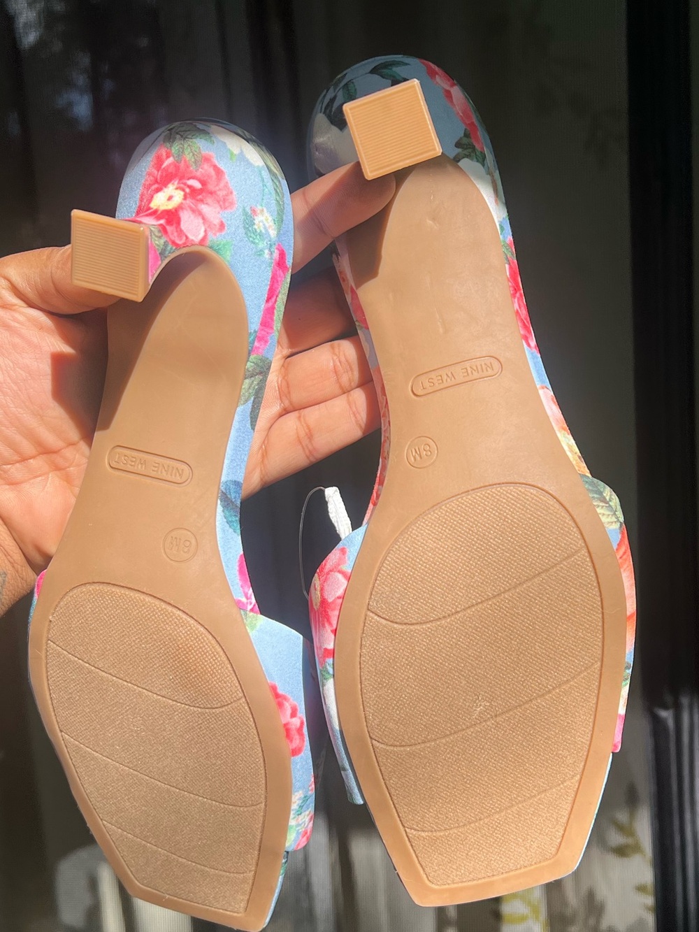 Nine West Floral Print Light Blue Slide Mules - Picture 12 of 16